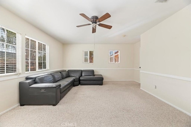 24320 Calle Estancia, Murrieta, CA 92562 - carpeted living room featuring ceiling fan and baseboards
