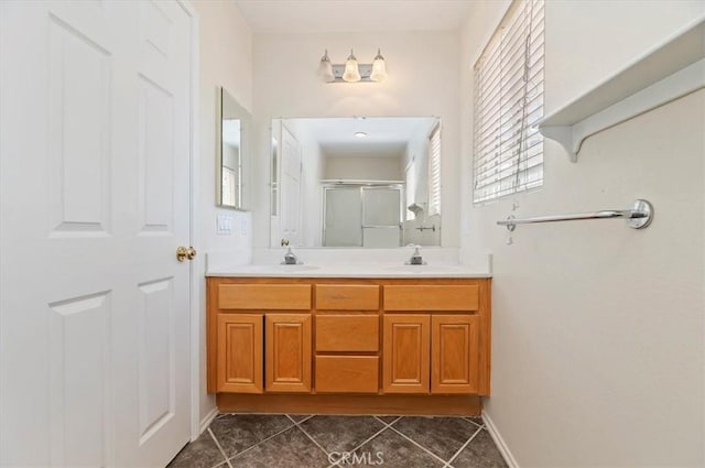 24320 Calle Estancia, Murrieta, CA 92562 - full bath with a stall shower, tile patterned flooring, and double vanity