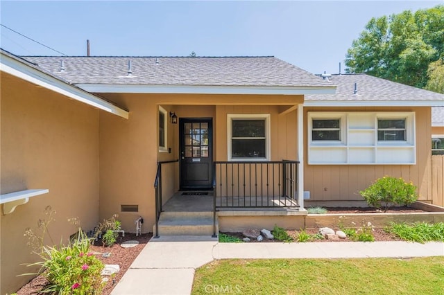 404 N Pear Knl, Anaheim, CA 92805 - view of exterior entry featuring a shingled roof and a porch