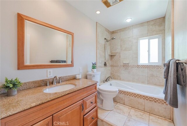 404 N Pear Knl, Anaheim, CA 92805 - full bathroom featuring vanity, tiled shower / bath, toilet, tile patterned flooring, and recessed lighting