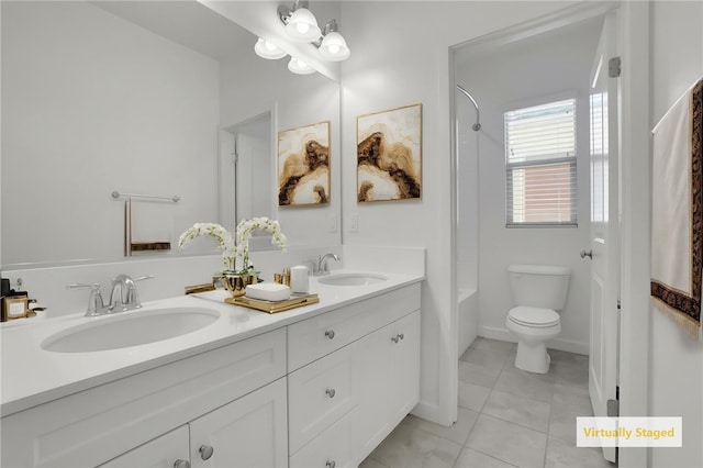 15814 Moonflower Ave, Chino, CA 91708 - bathroom featuring tile patterned floors, double vanity, and toilet