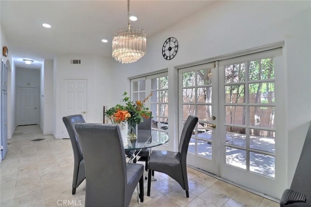 8424 Sunnyslope Dr, San Gabriel, CA 91775 - dining area with a chandelier, french doors, and recessed lighting