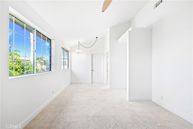 8424 Sunnyslope Dr, San Gabriel, CA 91775 - carpeted empty room with a chandelier, baseboards, and lofted ceiling