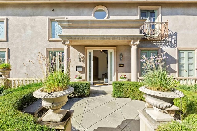 8424 Sunnyslope Dr, San Gabriel, CA 91775 - doorway to property featuring a balcony and stucco siding