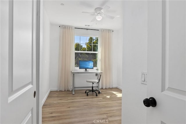 1733 San Eugenio, San Diego, CA 92154 - office featuring light wood-style flooring, ceiling fan, and baseboards