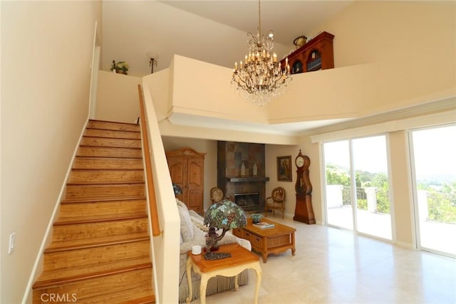 485 Kathleen Dr, Newbury Park, CA 91320 - staircase with a chandelier and a fireplace