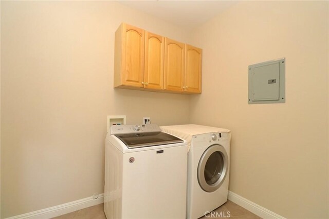 485 Kathleen Dr, Newbury Park, CA 91320 - laundry room featuring electric panel, cabinet space, independent washer and dryer, and baseboards