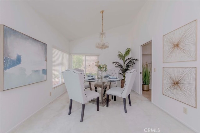 2501 Tiffany Pl, Fullerton, CA 92833 - carpeted dining area with a chandelier, vaulted ceiling, and baseboards