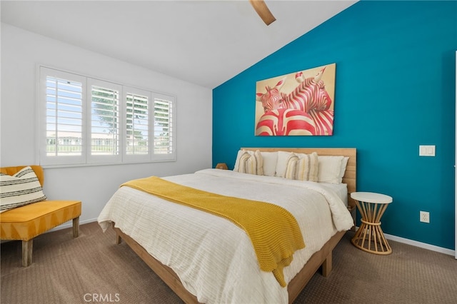 49239 Barrymore St, Indio, CA 92201 - carpeted bedroom featuring vaulted ceiling, baseboards, and a ceiling fan
