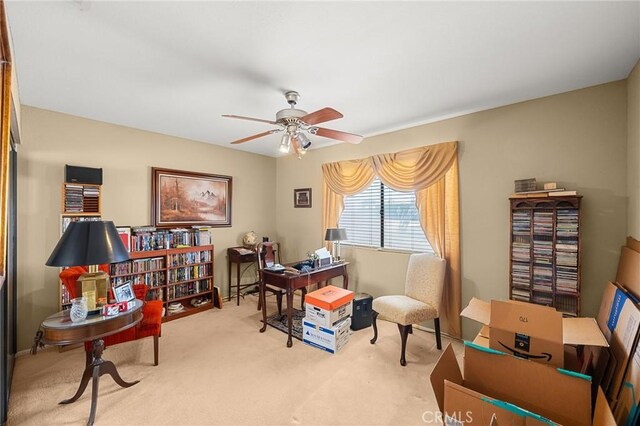 27525 Ventura Dr, Cathedral City, CA 92234 - living area featuring ceiling fan, carpet floors, and a desk