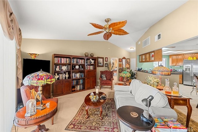 27525 Ventura Dr, Cathedral City, CA 92234 - living area with a ceiling fan and vaulted ceiling