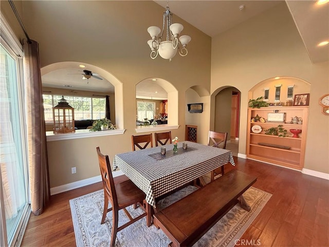 757 Onstott Rd, Lompoc, CA 93436 - dining room with arched walkways, wood finished floors, baseboards, high vaulted ceiling, and recessed lighting