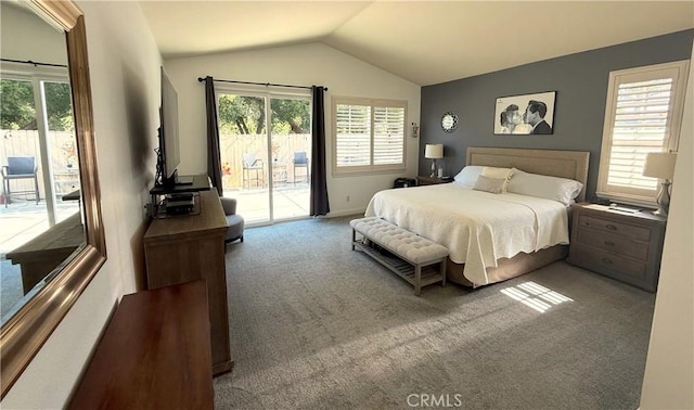 757 Onstott Rd, Lompoc, CA 93436 - bedroom featuring carpet floors, access to exterior, and lofted ceiling