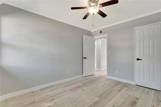 7741 Shoup Ave, West Hills, CA 91304 - empty room featuring a ceiling fan, light wood-type flooring, ornamental molding, and baseboards