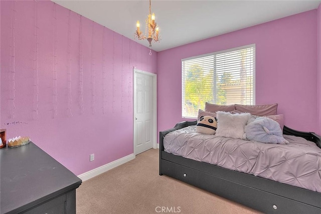 8758 Aspen Ct, Riverside, CA 92508 - bedroom with light colored carpet, a chandelier, and baseboards