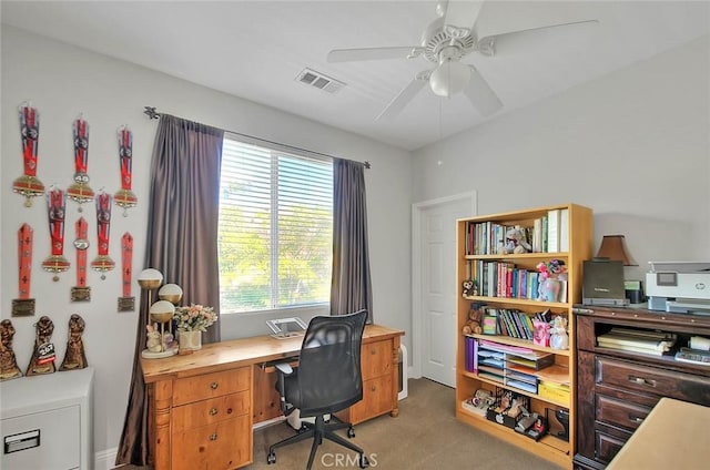 8758 Aspen Ct, Riverside, CA 92508 - office area with a ceiling fan and light carpet