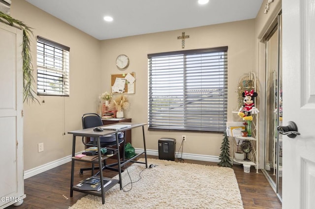 1269 Hacienda Dr, Oxnard, CA 93030 - office featuring hardwood / wood-style flooring, baseboards, and recessed lighting