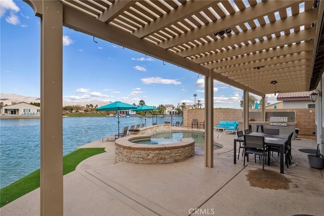 84250 Tramonto Way, Indio, CA 92203 - view of patio / terrace featuring area for grilling, a water view, and a pergola