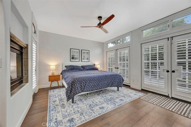 306 Avenida Monterey, San Clemente, CA 92672 - bedroom featuring french doors, access to exterior, hardwood / wood-style floors, ceiling fan, and baseboards