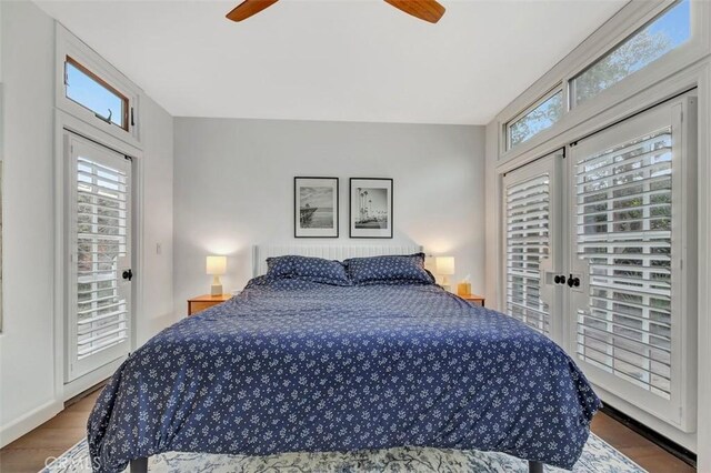 306 Avenida Monterey, San Clemente, CA 92672 - bedroom with access to outside, multiple windows, wood finished floors, and a ceiling fan