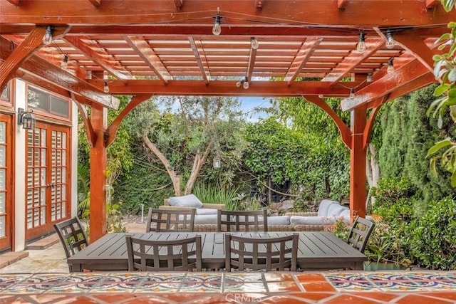306 Avenida Monterey, San Clemente, CA 92672 - view of patio featuring a pergola, outdoor lounge area, and french doors