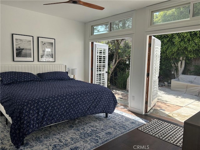 306 Avenida Monterey, San Clemente, CA 92672 - bedroom featuring access to outside, wood finished floors, and ceiling fan
