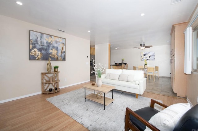 3625 Vista Oceana Unit 18, Oceanside, CA 92057 - living room with ceiling fan, light wood-style flooring, recessed lighting, and baseboards