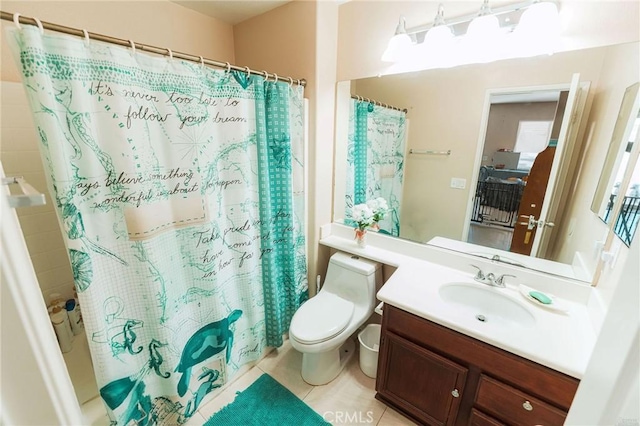 15193 Arcadian St, Adelanto, CA 92301 - full bathroom featuring toilet, vanity, tile patterned flooring, and shower / bathtub combination with curtain