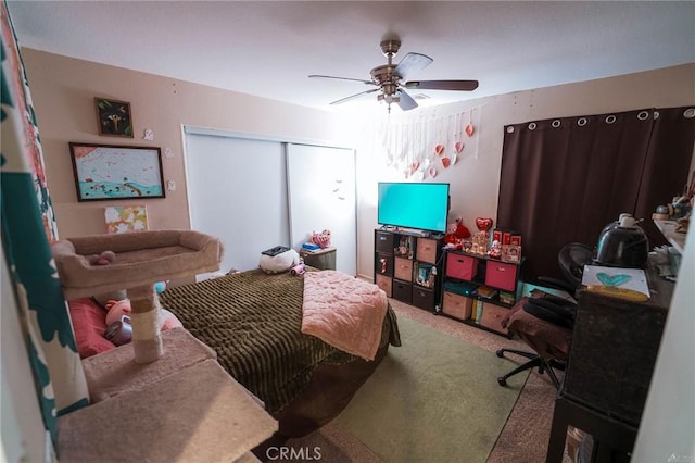 15193 Arcadian St, Adelanto, CA 92301 - bedroom with carpet flooring, a closet, and a ceiling fan