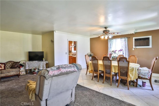 1706 James Pl, Pomona, CA 91767 - dining room featuring ornamental molding, light tile patterned floors, ceiling fan, and a wall mounted AC