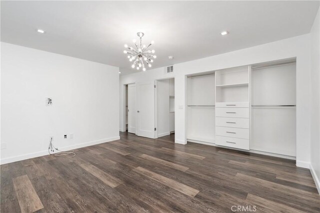 18653 Burbank Blvd Unit 2, Tarzana, CA 91356 - unfurnished bedroom featuring a chandelier, dark wood-type flooring, baseboards, and recessed lighting