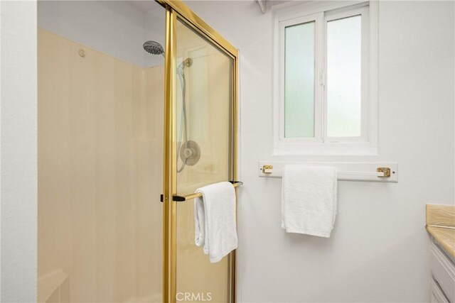 29422 Modjeska Canyon Rd, Modjeska Canyon, CA 92676 - full bathroom with a stall shower, vanity, and plenty of natural light