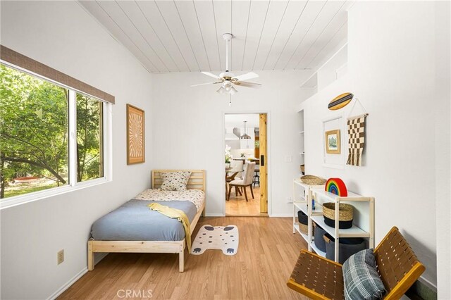 29422 Modjeska Canyon Rd, Modjeska Canyon, CA 92676 - bedroom with wood finished floors, wooden ceiling, and a ceiling fan