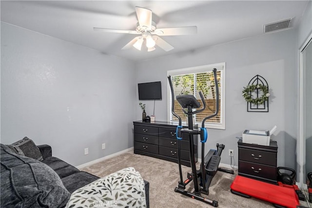 42311 Camden Way, Lancaster, CA 93536 - exercise area with a ceiling fan, baseboards, and carpet