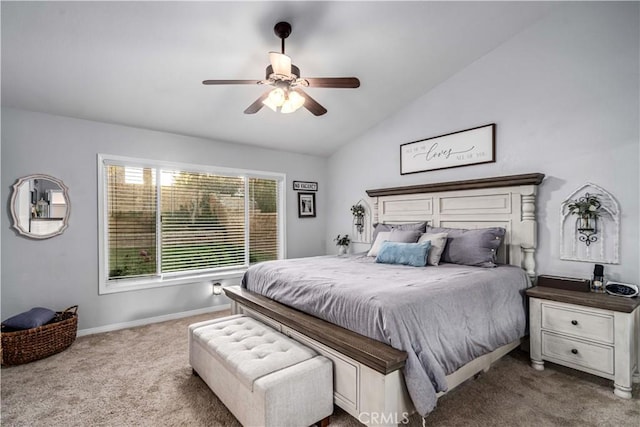 42311 Camden Way, Lancaster, CA 93536 - bedroom featuring carpet floors, vaulted ceiling, baseboards, and ceiling fan