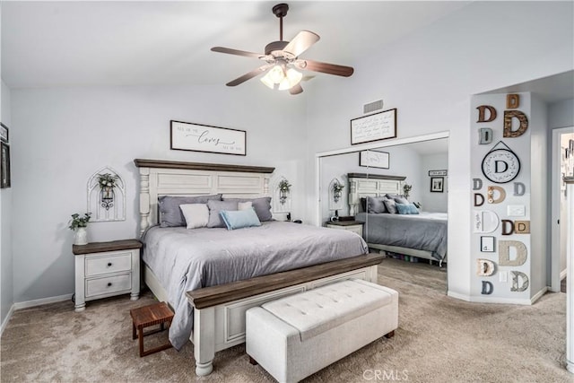 42311 Camden Way, Lancaster, CA 93536 - carpeted bedroom featuring vaulted ceiling, baseboards, and a ceiling fan