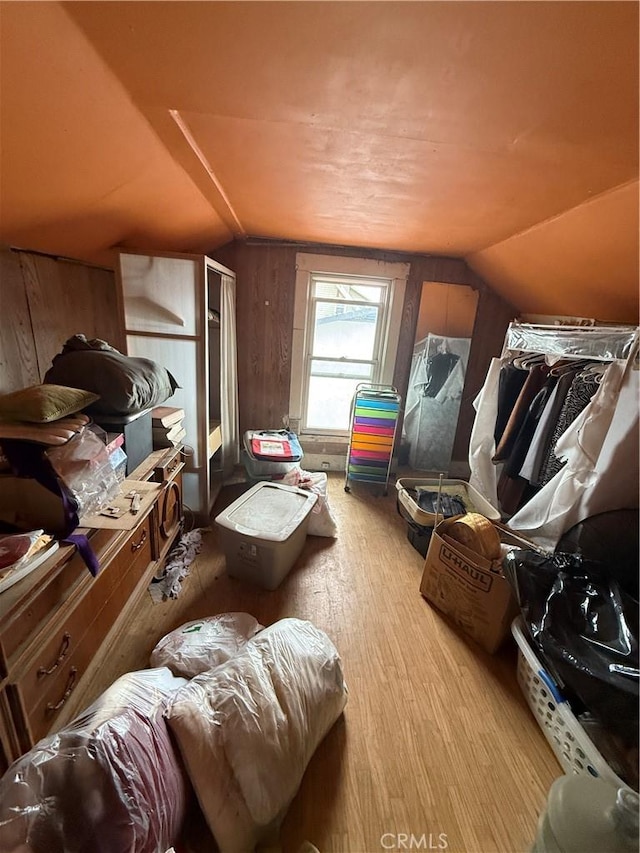 415417 Euclid Ave, Los Angeles, CA 90063 - additional living space featuring vaulted ceiling, wood walls, and wood finished floors