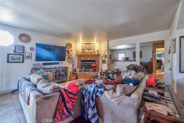 9419 Bartley Ave, Santa Fe Springs, CA 90670 - living room featuring a premium fireplace and tile patterned flooring