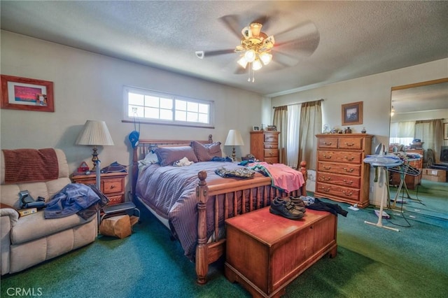 9419 Bartley Ave, Santa Fe Springs, CA 90670 - bedroom with carpet, a textured ceiling, and ceiling fan