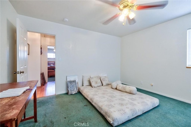 9419 Bartley Ave, Santa Fe Springs, CA 90670 - bedroom with carpet floors, baseboards, and ceiling fan