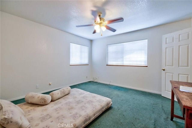 9419 Bartley Ave, Santa Fe Springs, CA 90670 - bedroom featuring dark carpet, baseboards, and ceiling fan