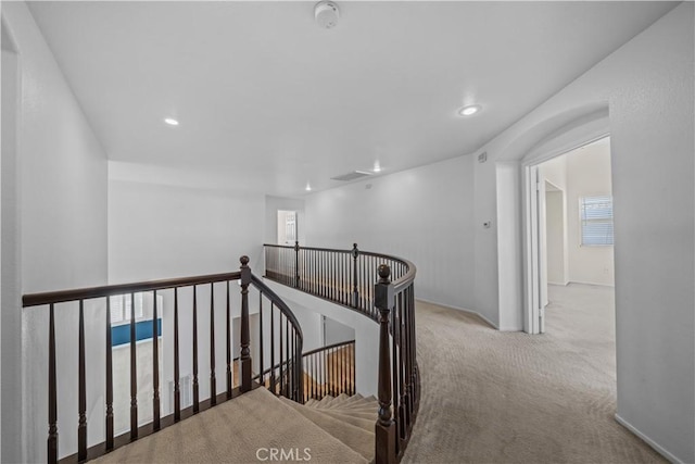 8840 Greenlawn St, Riverside, CA 92508 - hallway featuring an upstairs landing, carpet, and recessed lighting