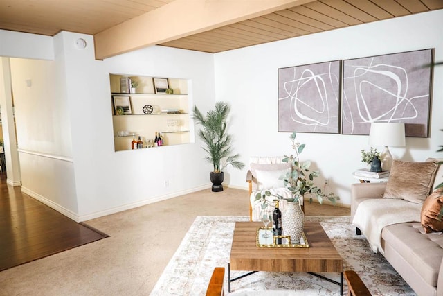 5283 Chollas Pkwy, San Diego, CA 92105 - carpeted living area with wood ceiling with exposed beams and baseboards