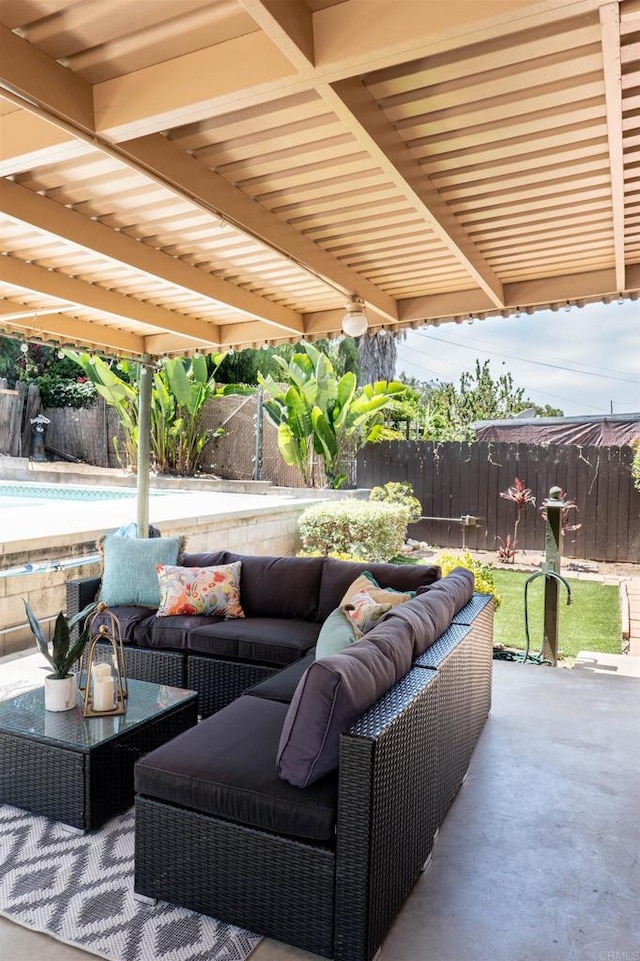 5283 Chollas Pkwy, San Diego, CA 92105 - fenced backyard with outdoor lounge area and a patio