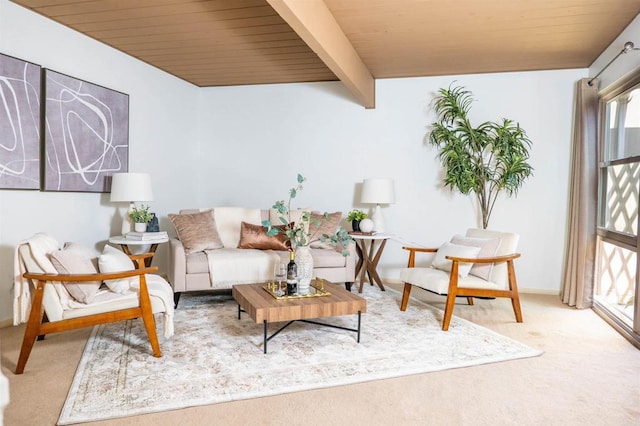 5283 Chollas Pkwy, San Diego, CA 92105 - living area with carpet flooring, healthy amount of natural light, wooden ceiling with exposed beams, and baseboards