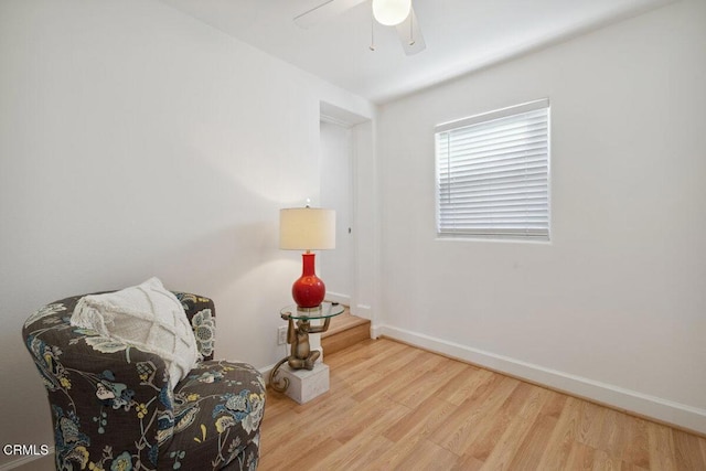 3701 Sunset Ln, Oxnard, CA 93035 - sitting room featuring wood finished floors, a ceiling fan, and baseboards
