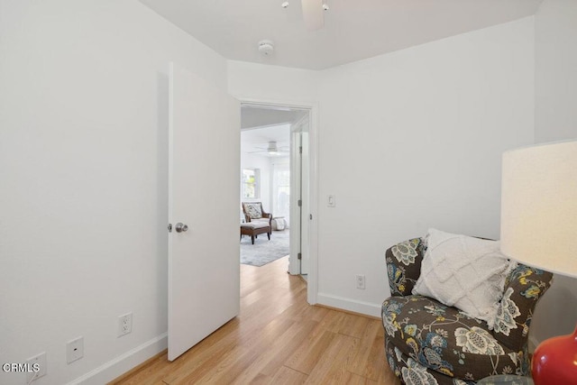 3701 Sunset Ln, Oxnard, CA 93035 - sitting room featuring ceiling fan, light wood-style flooring, and baseboards