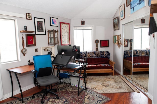1523 E Windsor Rd Unit 105B, Glendale, CA 91205 - office space featuring wood finished floors, vaulted ceiling, and baseboards
