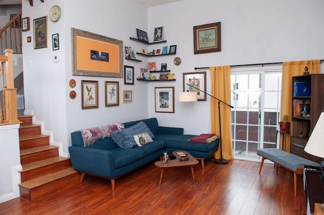 1523 E Windsor Rd Unit 105B, Glendale, CA 91205 - living room with stairs, wood finished floors, and baseboards