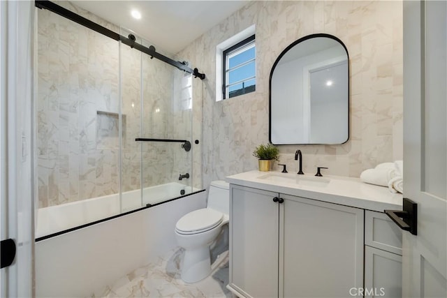 4634 Vesper Ave, Sherman Oaks, CA 91403 - full bath featuring enclosed tub / shower combo, vanity, and marble finish floors